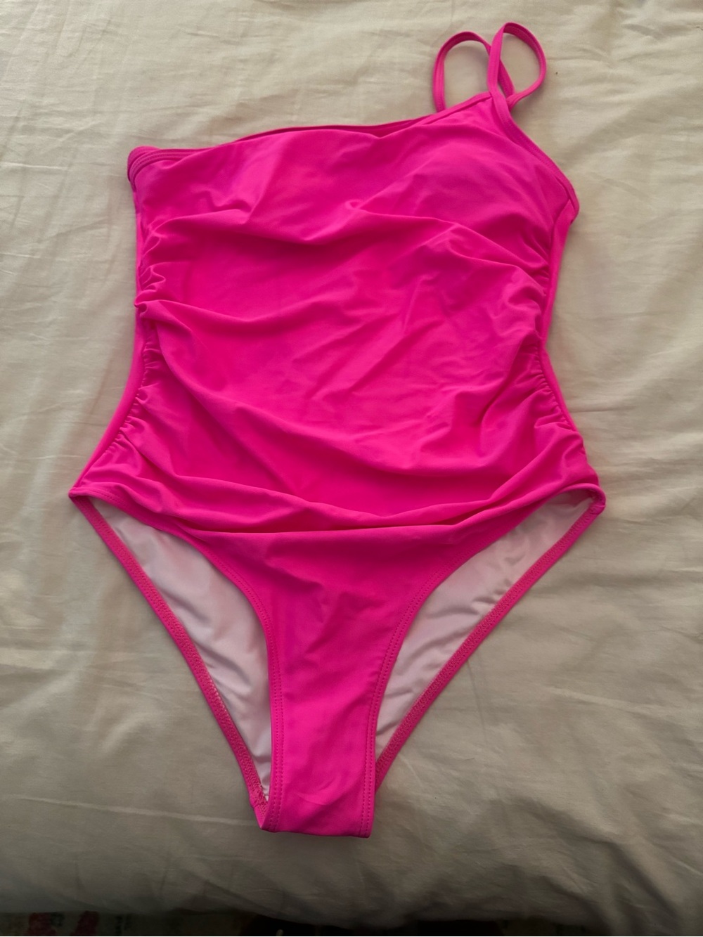 EUC Womens Small One-Piece Swimsuit AMAZON brand ruched sides built in bra pads